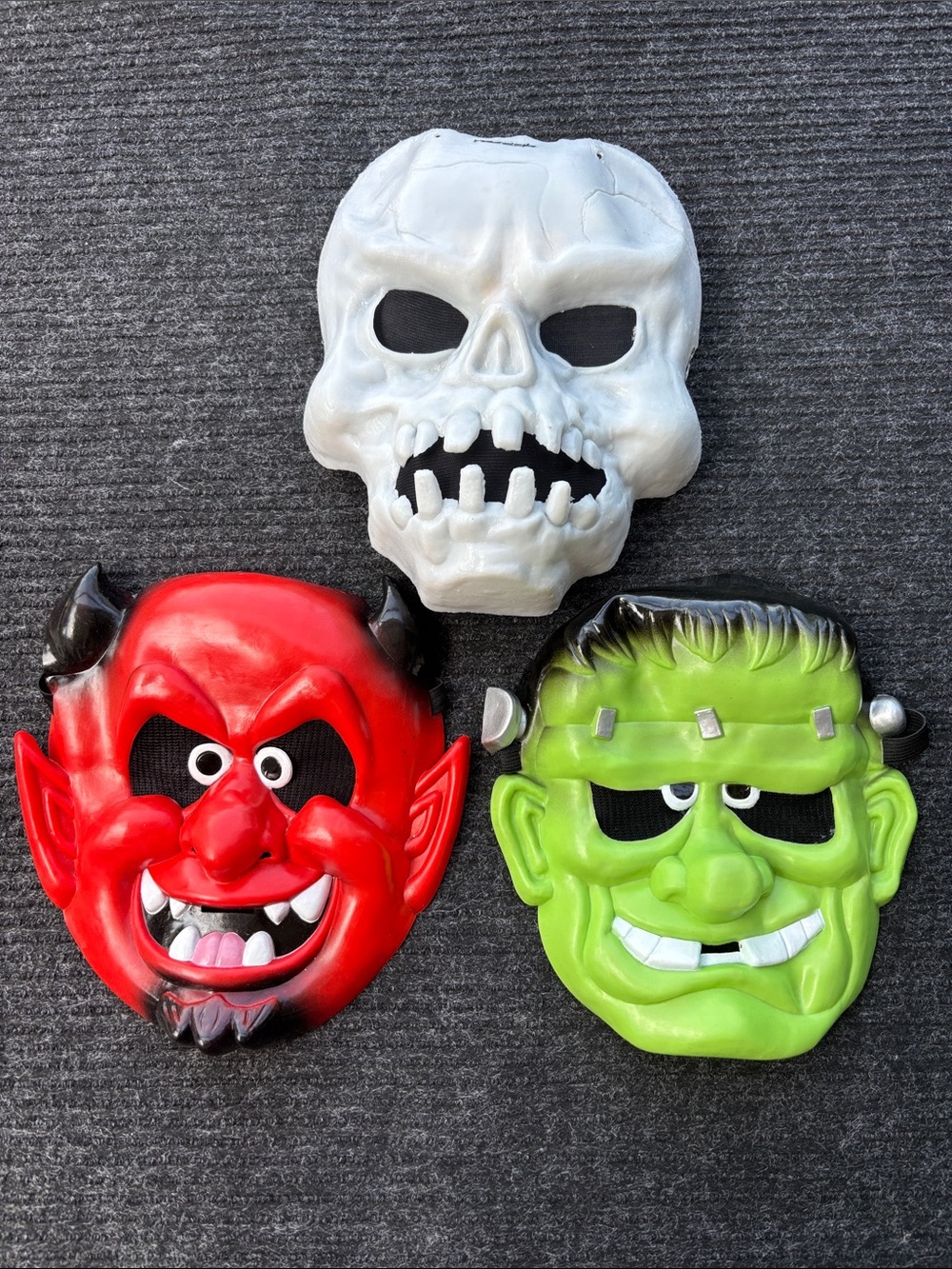 Kids Halloween Mask Trio - White Skull, Red Devil & Green Frankenstein